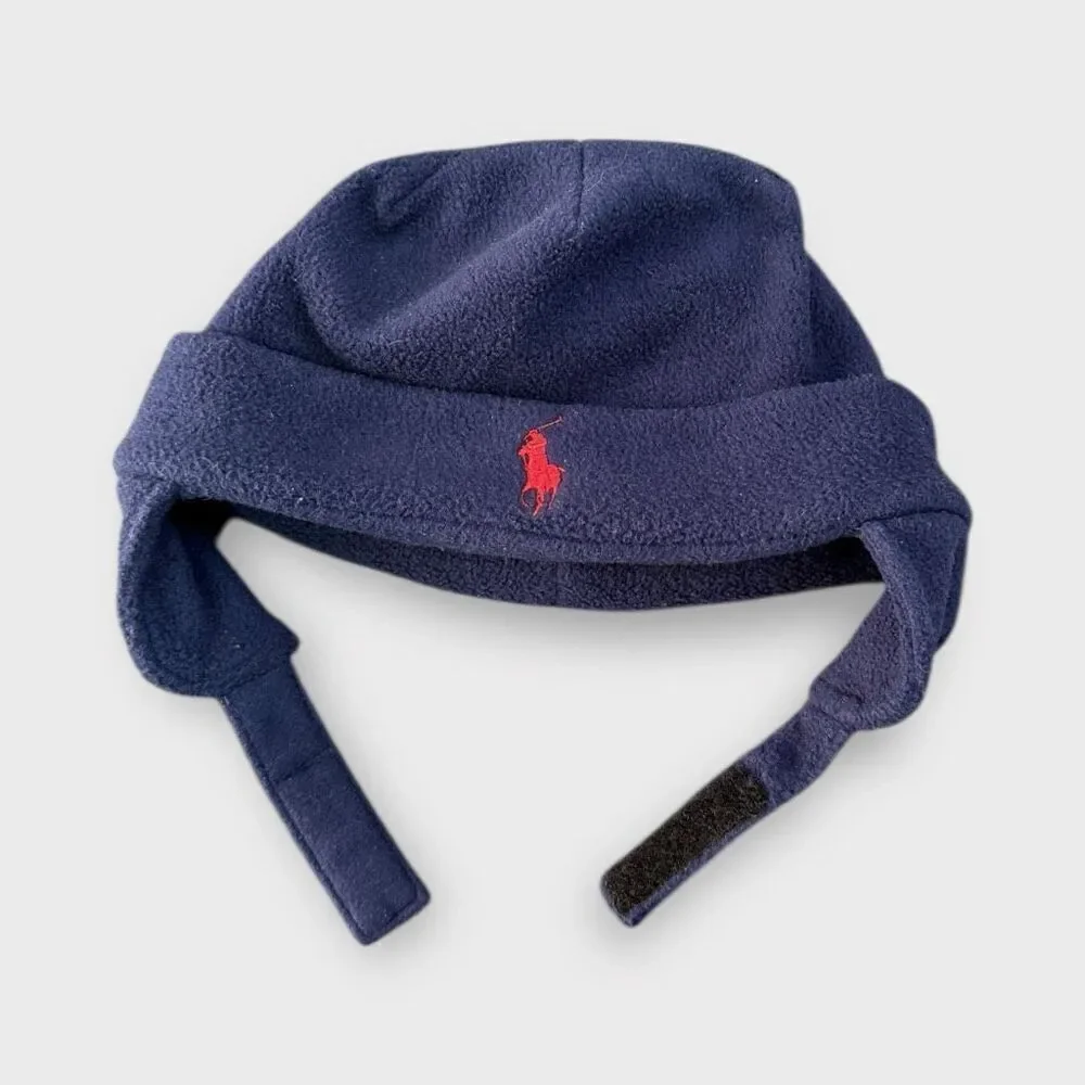 Polo Ralph Lauren Infant Boys Fleece Navy Beanie with Strap and Mittens Set